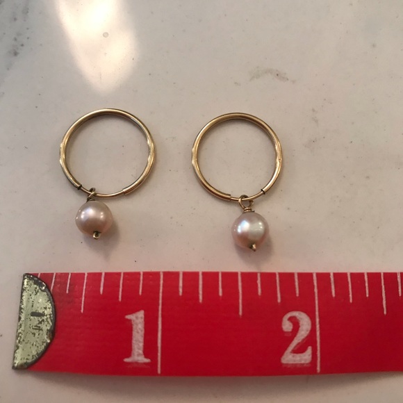 Endless loop pearl earrings. 14 carat gold filled